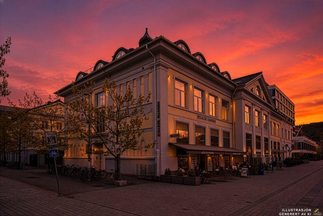 Illustrert kveldsbilde.