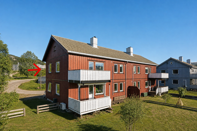 Her kan du bo i høyden med fin utsikt og gode solforhold i et veldrevet borettslag. (Opprinnelig bilde er redigert med AI).