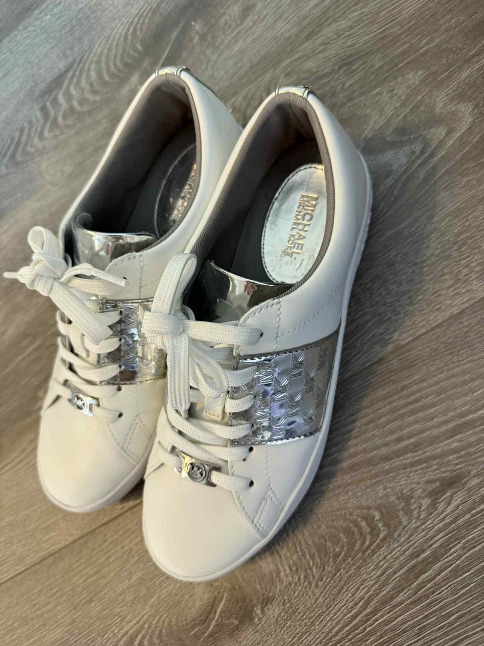 Michael Kors Keaton Stripe Lace Up Optic White Silver glitter