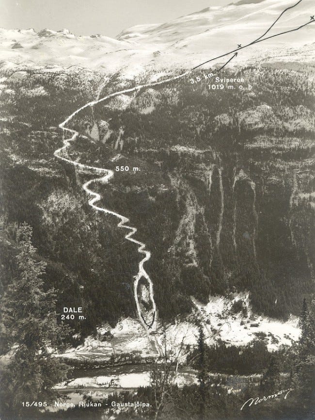 Gamle OL backe ner från Gaustatoppen till Dale 1600 meters. fallhöjd Galleribilde