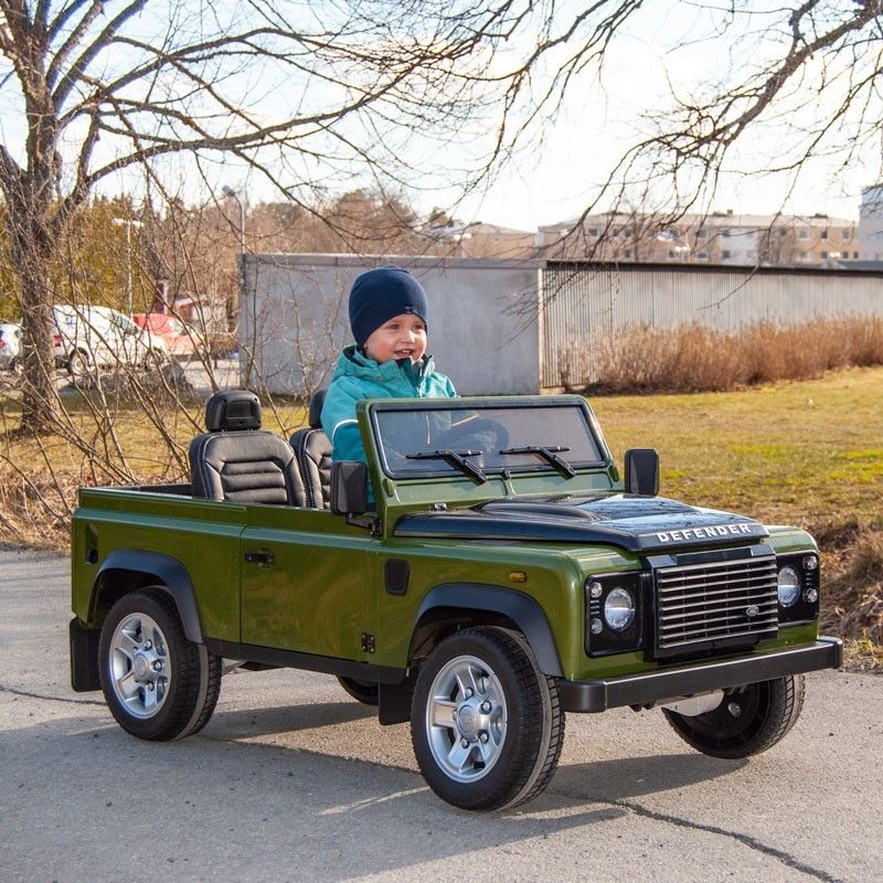 elbil 4WD Land Rover Defender, med 2 seter. Gummihjul Elektrisk bil til barn (grønn) (80077) | FINN.no