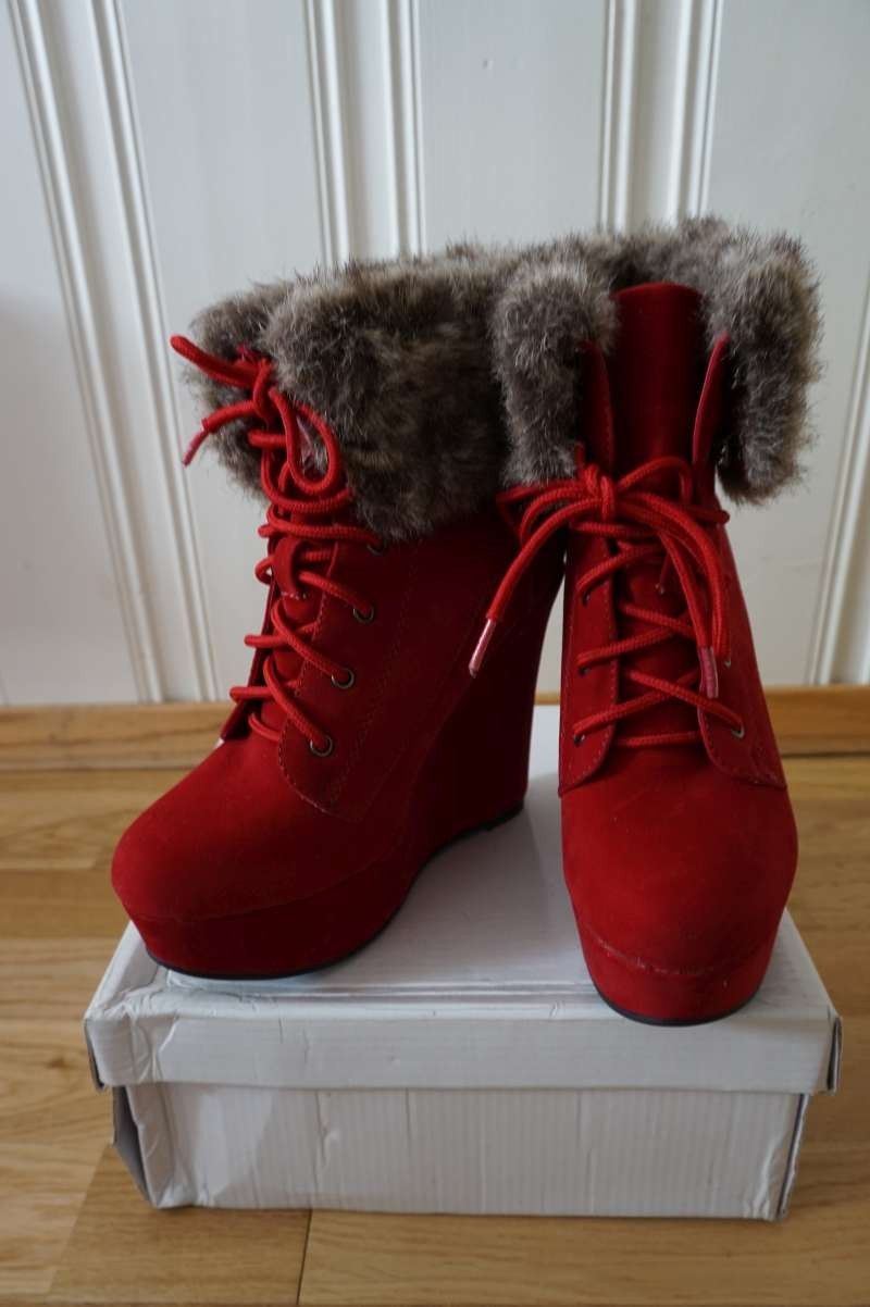 BUY 3 PAY FOR 2 !Red wedges boots Rød kiler støvler snøres BUY 3 PAY FOR 2 !Red wedges boots Rød kiler støvler snøres