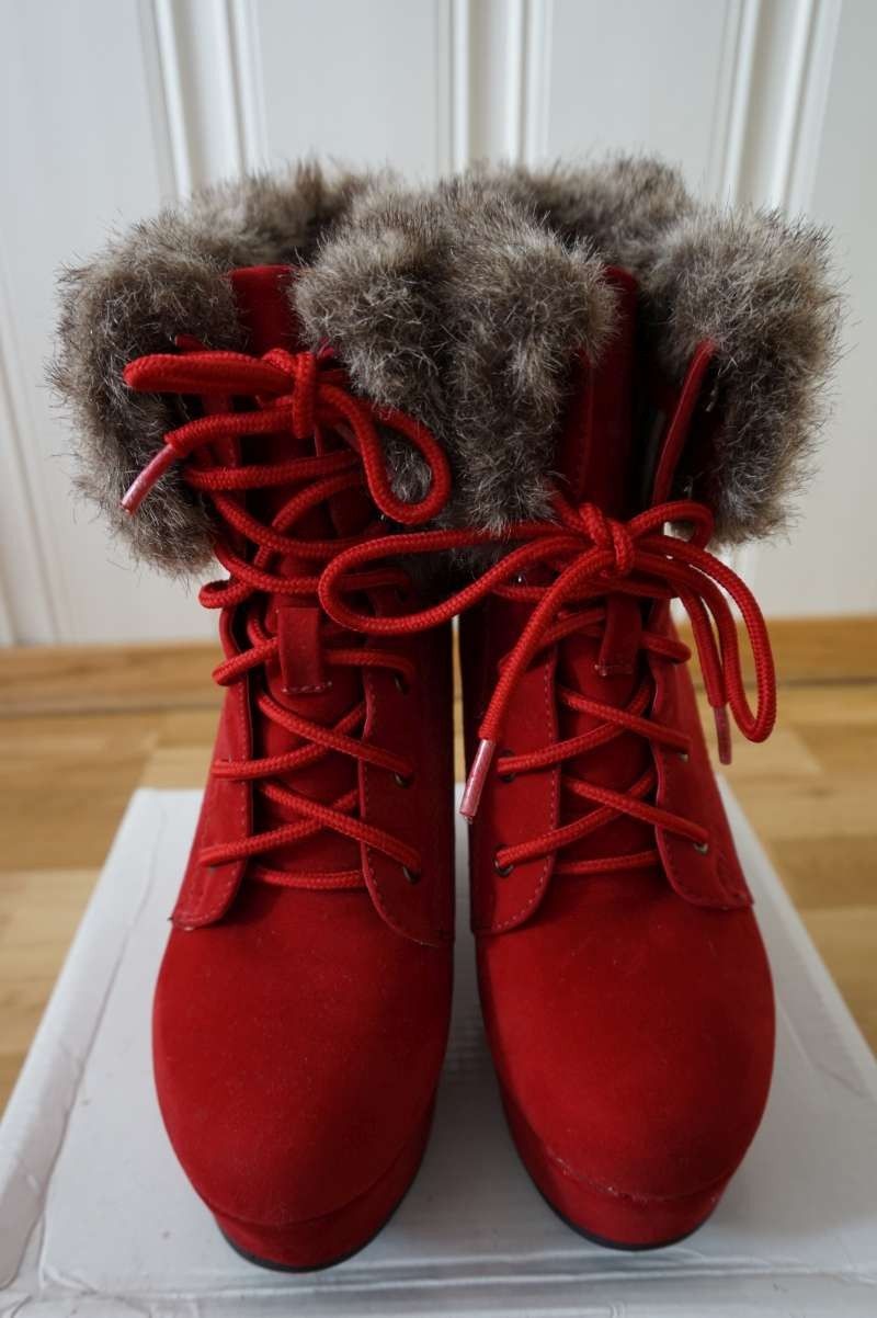 BUY 3 PAY FOR 2 !Red wedges boots Rød kiler støvler snøres BUY 3 PAY FOR 2 !Red wedges boots Rød kiler støvler snøres