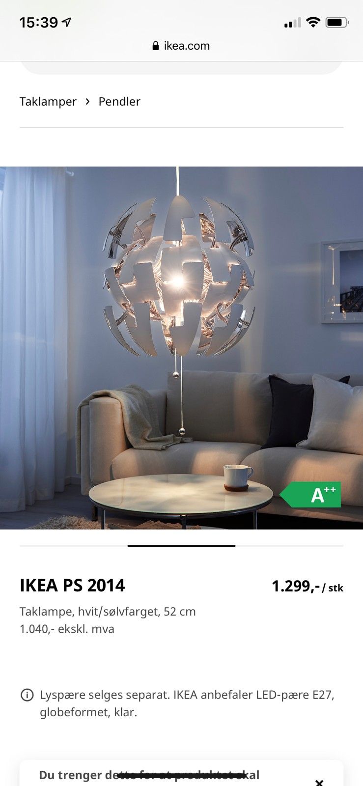 IKEA PS 2014 taklampe (Stor variant 52 cm) | FINN.no IKEA PS 2014 taklampe (hvitkobber) | FINN.no