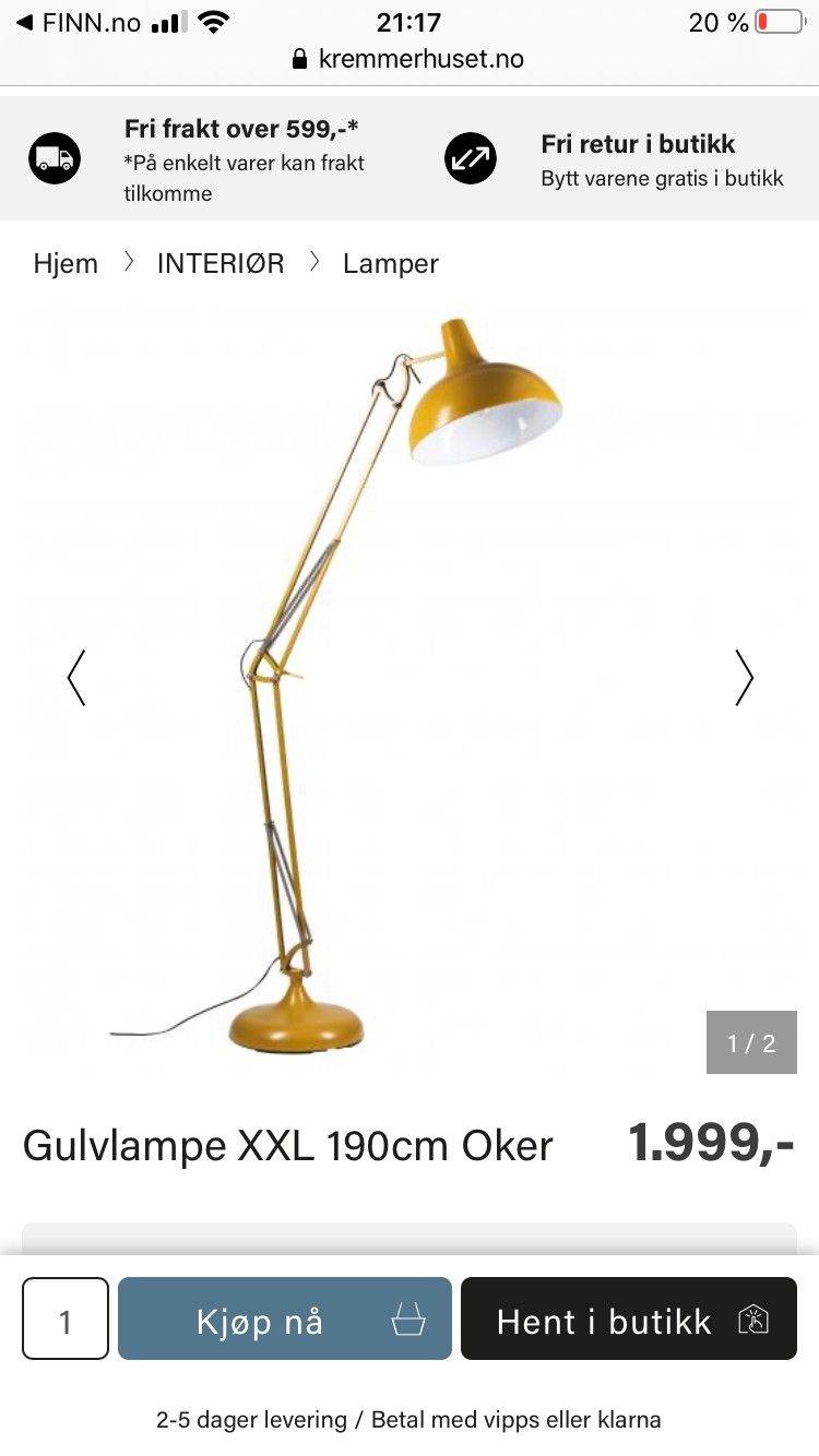 Kremmerhuset XXL lampe | FINN.no Gulvlampe XXL 190cm Oker | Kremmerhuset