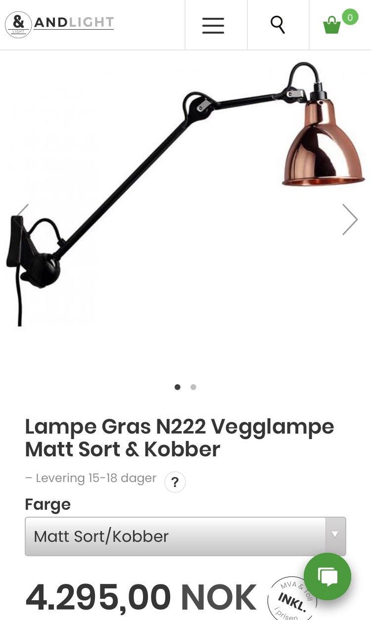 Lampe Gras n222 sort med kobber | FINN.no 222 Vegglampe SvartKobber Lampe Gras | Vegglampe, Lamper