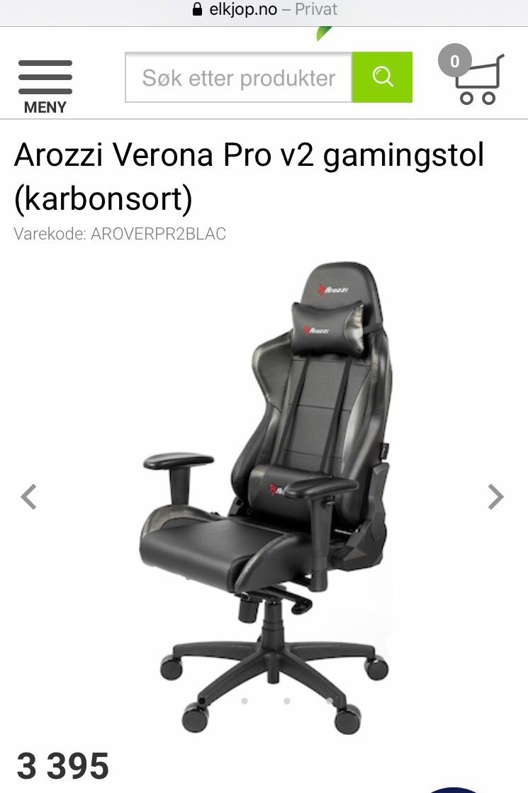 Gaming stol, Arozzi Verona PRO V2 | FINN.no Arozzi Verona Pro v2 gamingstol (karbonsort) Gamingstol og