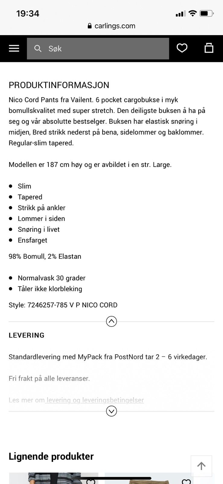 Lite brukt cargobukse fra Carlings | FINN.no Vailent Nico Cord Bukse Navy | Herre | Bukser Chinos på