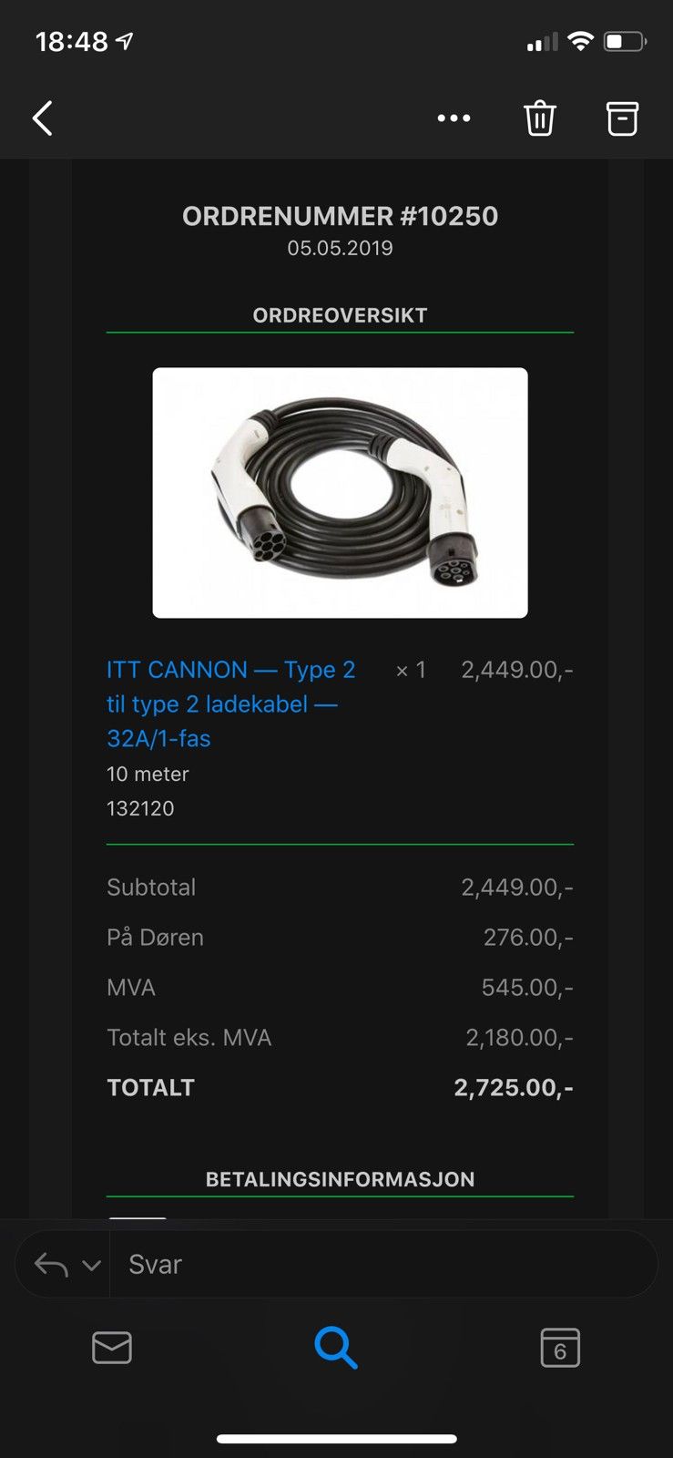 ITT CANNON Mode 3 type 2 to type 2 10 meter | FINN.no ITT CANNON, Type 2 til type 2 ladekabel, 32A1 fas | FINN.no