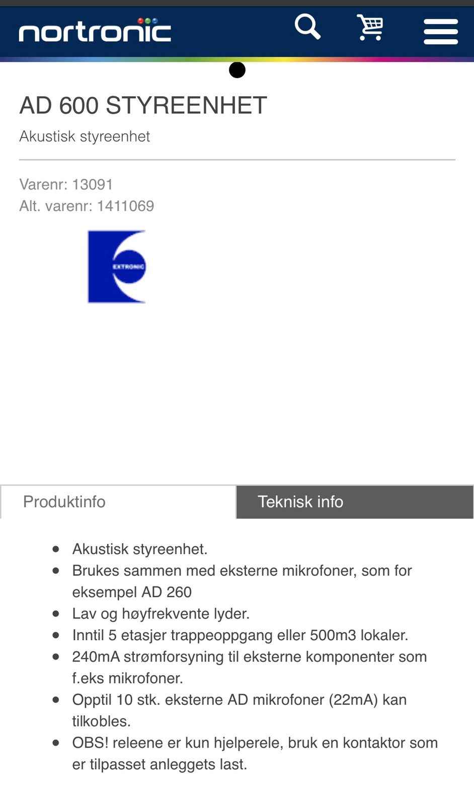 Akustisk tilstedeværelsesdetektor Nortronic AD 600 | FINN.no AD 600 STYREENHET Nortronic AS
