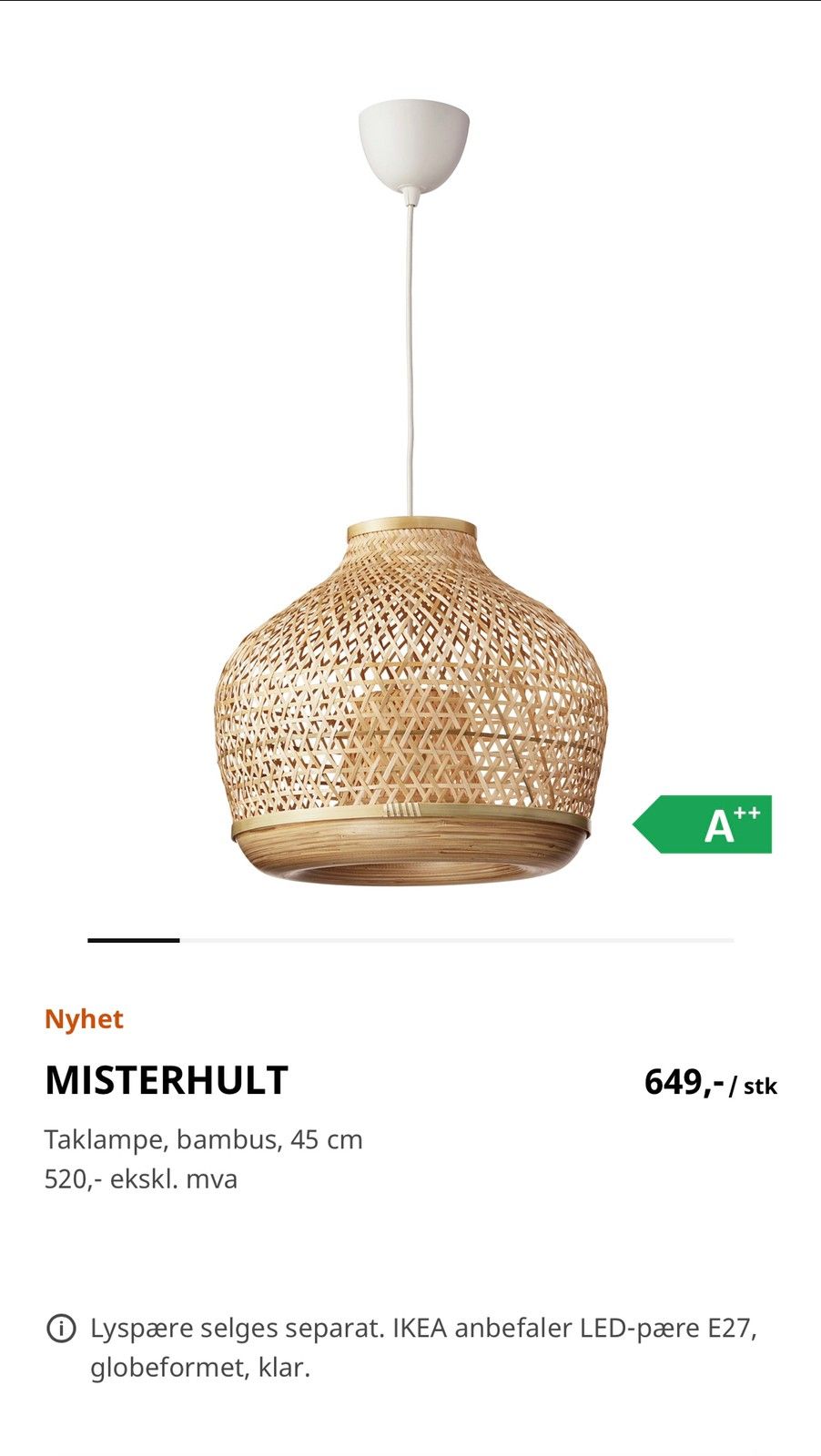 NY TAKLAMPE IKEA MISTERHULT | FINN.no nonopmisterhult taklampe bambus
