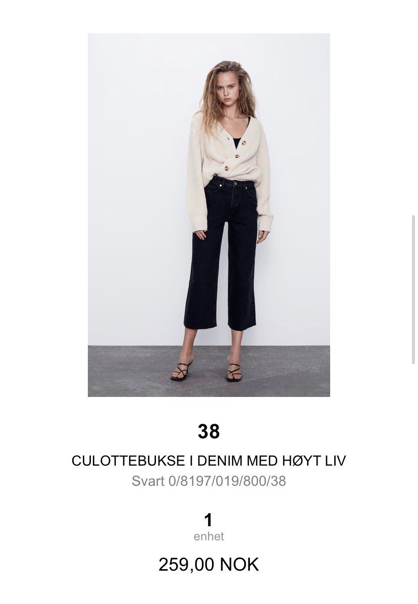 Zara bukse, culottebukse i denim med høyt liv og sleng | FINN.no SORT denim bukse. Høy på livet. Fra PM. | FINN.no
