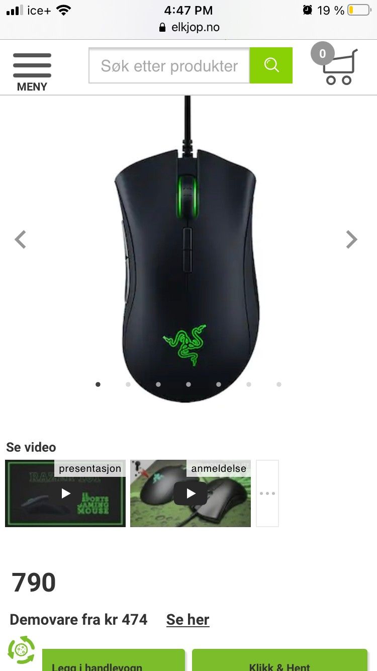 Razer DeathAdder Elite gaming mus Nesten ny | FINN.no Gaming Razer mus og tastatur | FINN.no