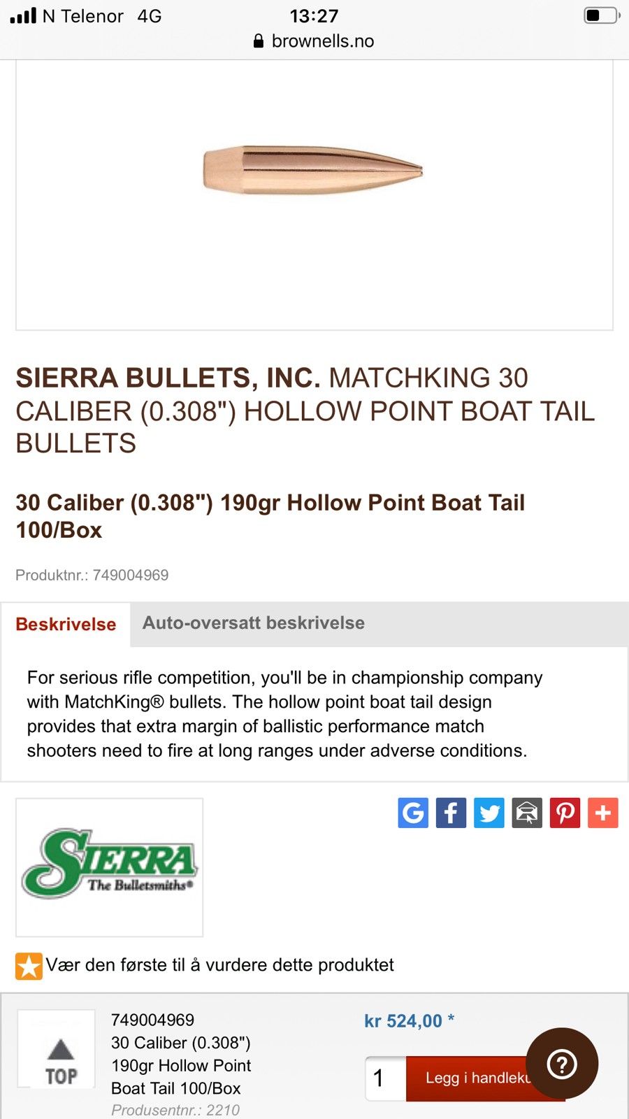 Sierra smk 190 30 kaliber molly match kuler | FINN.no Sierra smk 190 30 kaliber molly match kuler | FINN.no