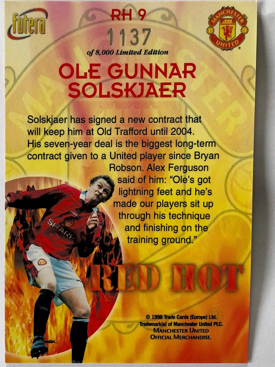 Manchester United FUTERA 1998 Red Hot Ole Gunnar Solskjær RH