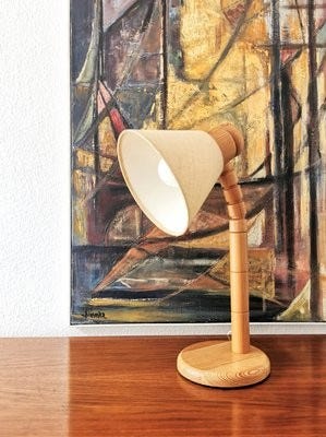 Pamono Cream Colored Table Lamps Vintage Table Lamps In Pine Wood