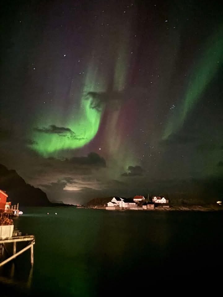 Nordlys sett fra stuevinduet Galleribilde