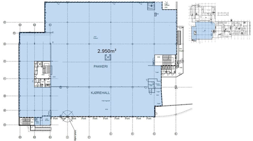 Lagerhall på ca. 2.950 kvm kan leies i sin helhet som vist på forgående bilde.