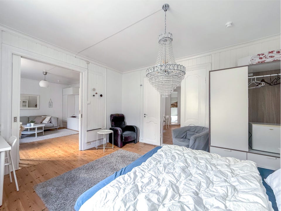 The bedroom seen towards the living room.