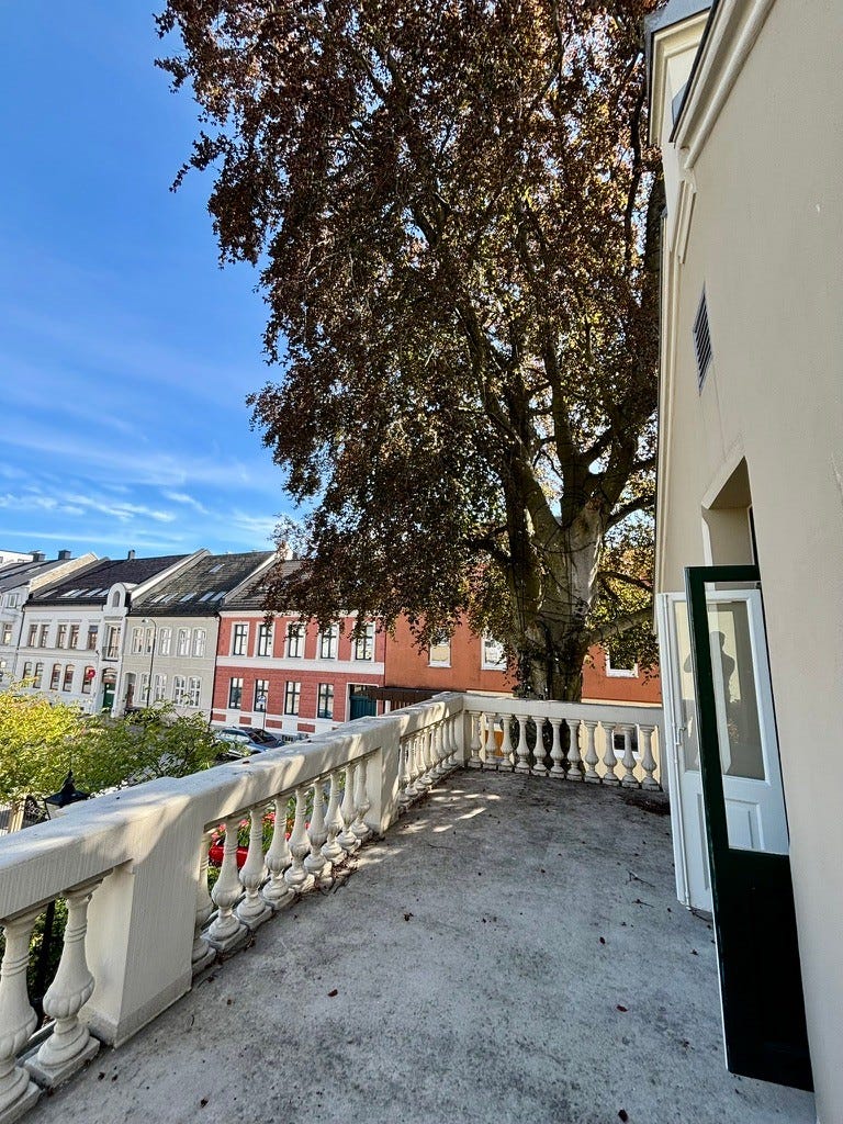 Verandaen har utgang fra stue/kjøkken.