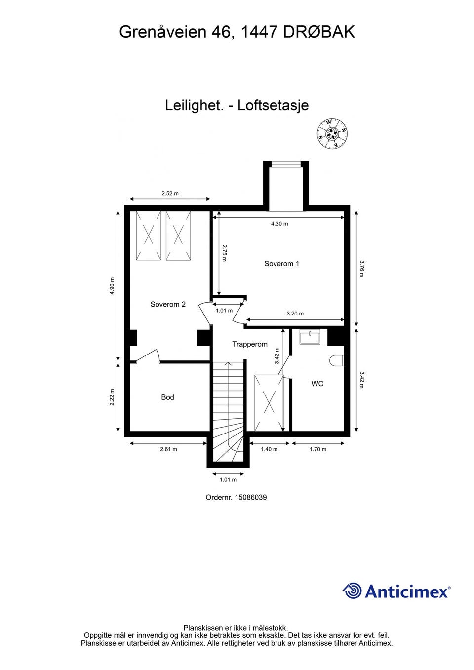Plantegning av loftsetasjen.