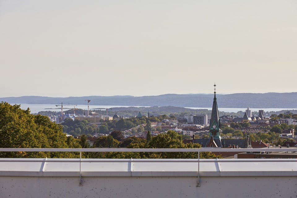Utsikt fra felles takterrasse.