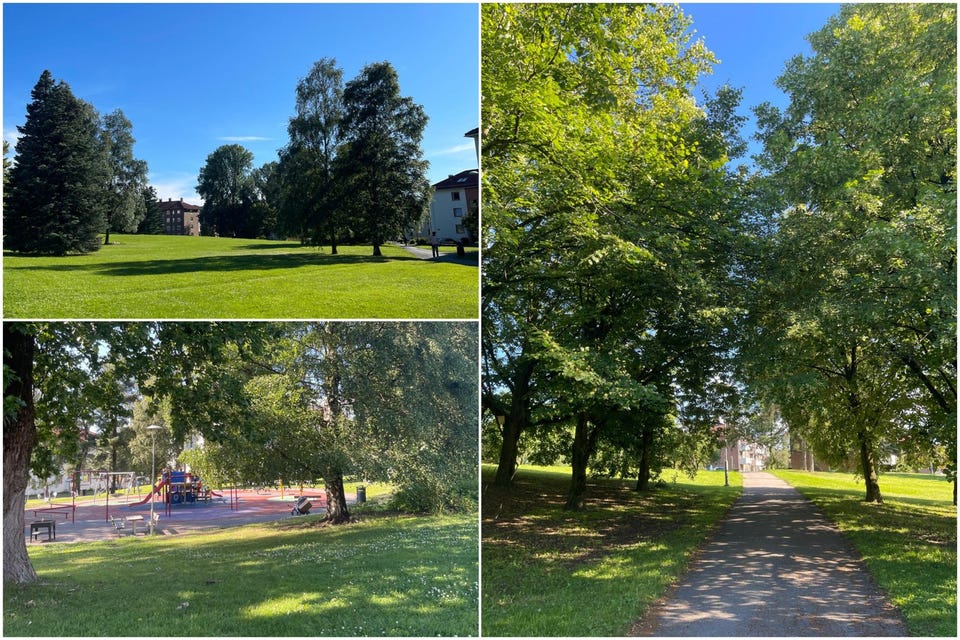 Her er du i kort avstand fra Etterstadsletta. Store gressplener, lekeplasser og langstrakte gangstier.