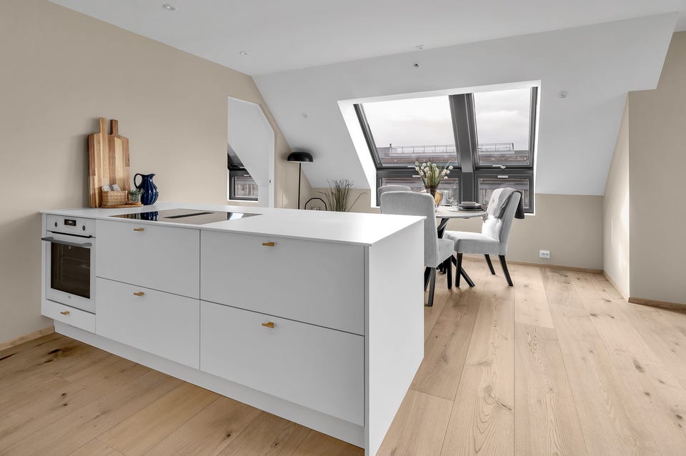 The kitchen island has several drawers offering good storage.