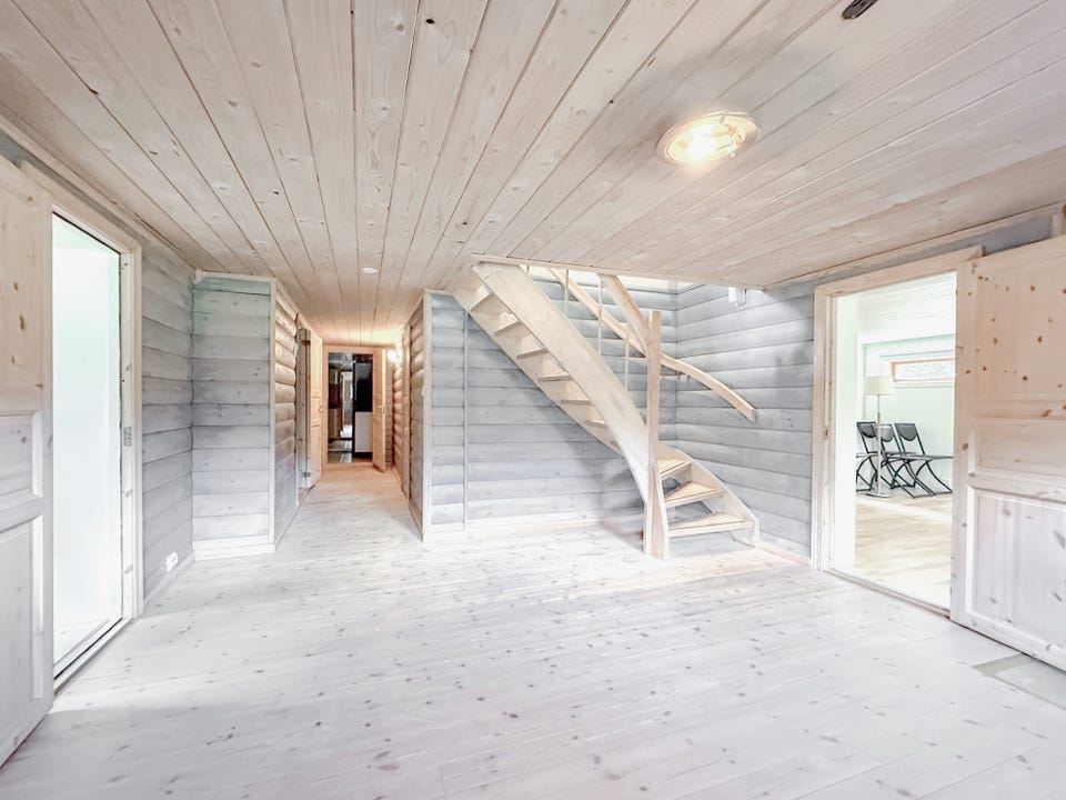 Disponibelt rom med panelte vegger, tregulv og flere bruksmuligheter