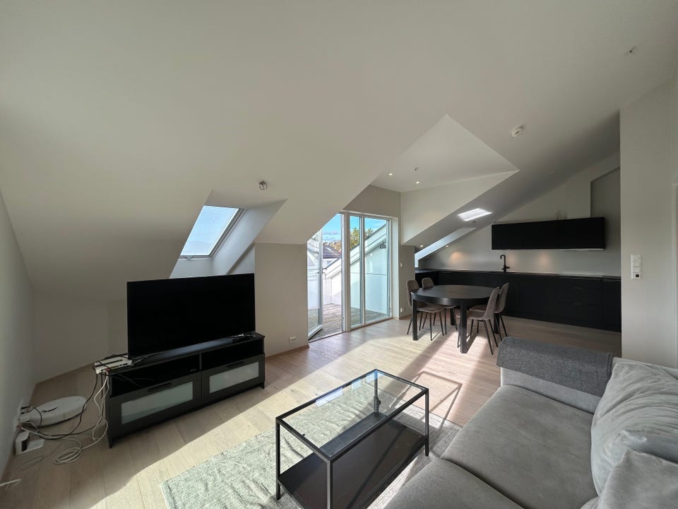 Open living room with modern kitchen