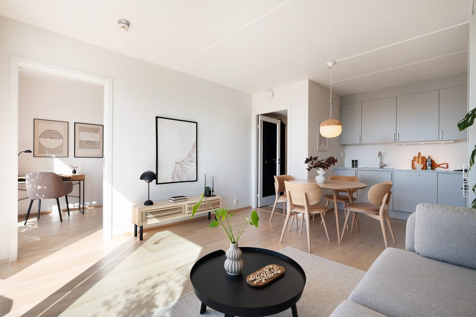 Leiligheten har balansert ventilasjon som sørger for et sunt og godt inneklima gjennom hele året.