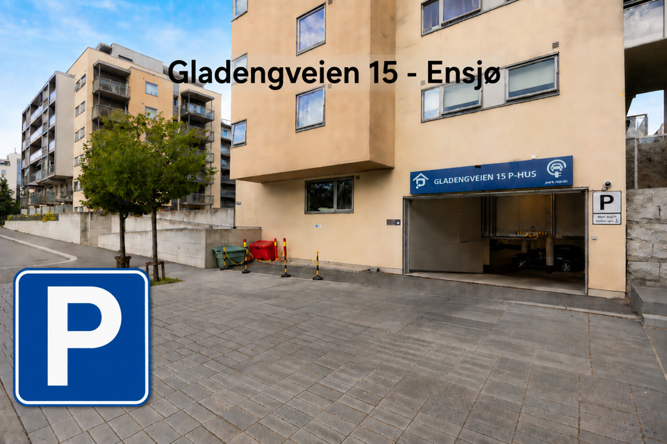 4 stk fast parkeringsplasser igjen  i oppvarmet garasjeanlegg med innkjøring fra Gladengveien. 9 stk SOLGT!