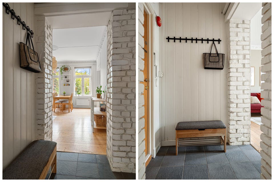 Innbydende entré med fliser og gulvvarme.