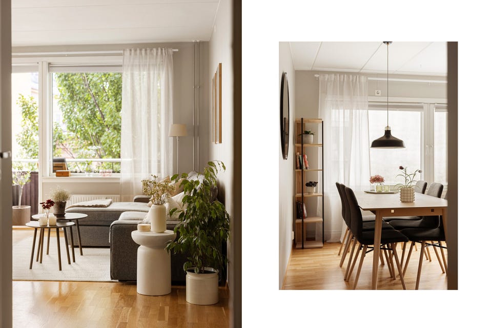 God plass til både sofagruppe og spisebord.