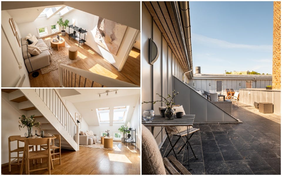 Lys 3-R topp/loftsleilighet m/heis I Egen utgang til solrik felles takterrasse I ca 79m² gulvareal I Vannbåren gulvvarme