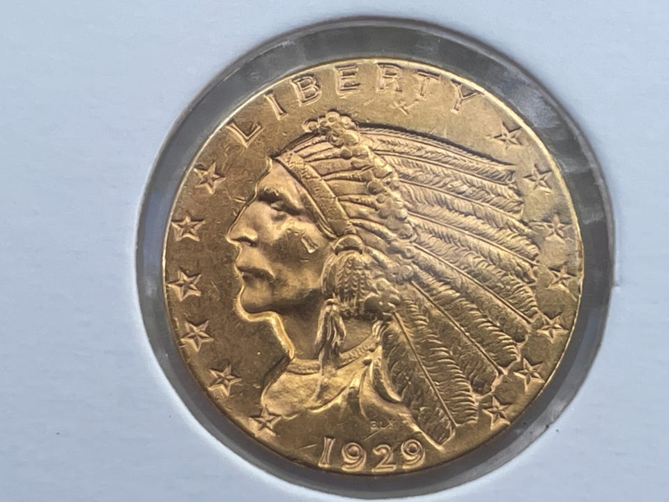 1929年 米国 インディアンヘッド ＄2.5クオーター金貨 NGC MS61