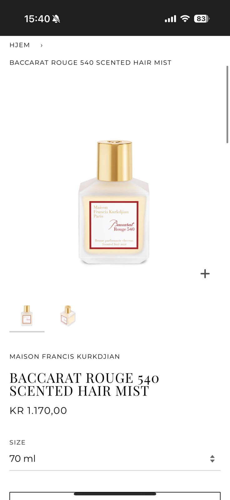 BACCARAT ROUGE 540 SCENTED HAIR MIST FINN-torget