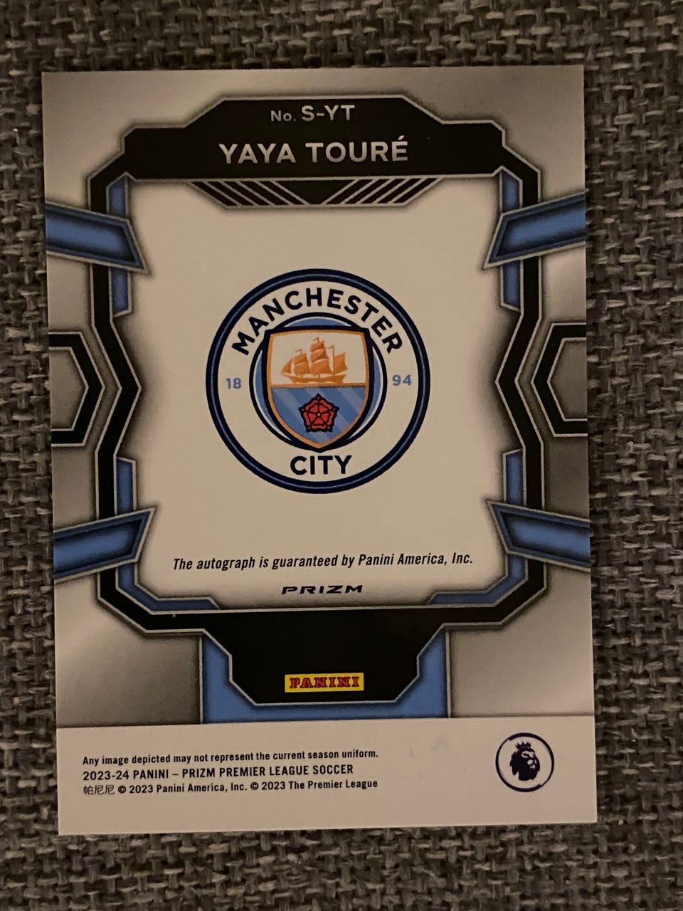 Panini Prizm Premier League Shimmer Blue Yaya Toure Autograf