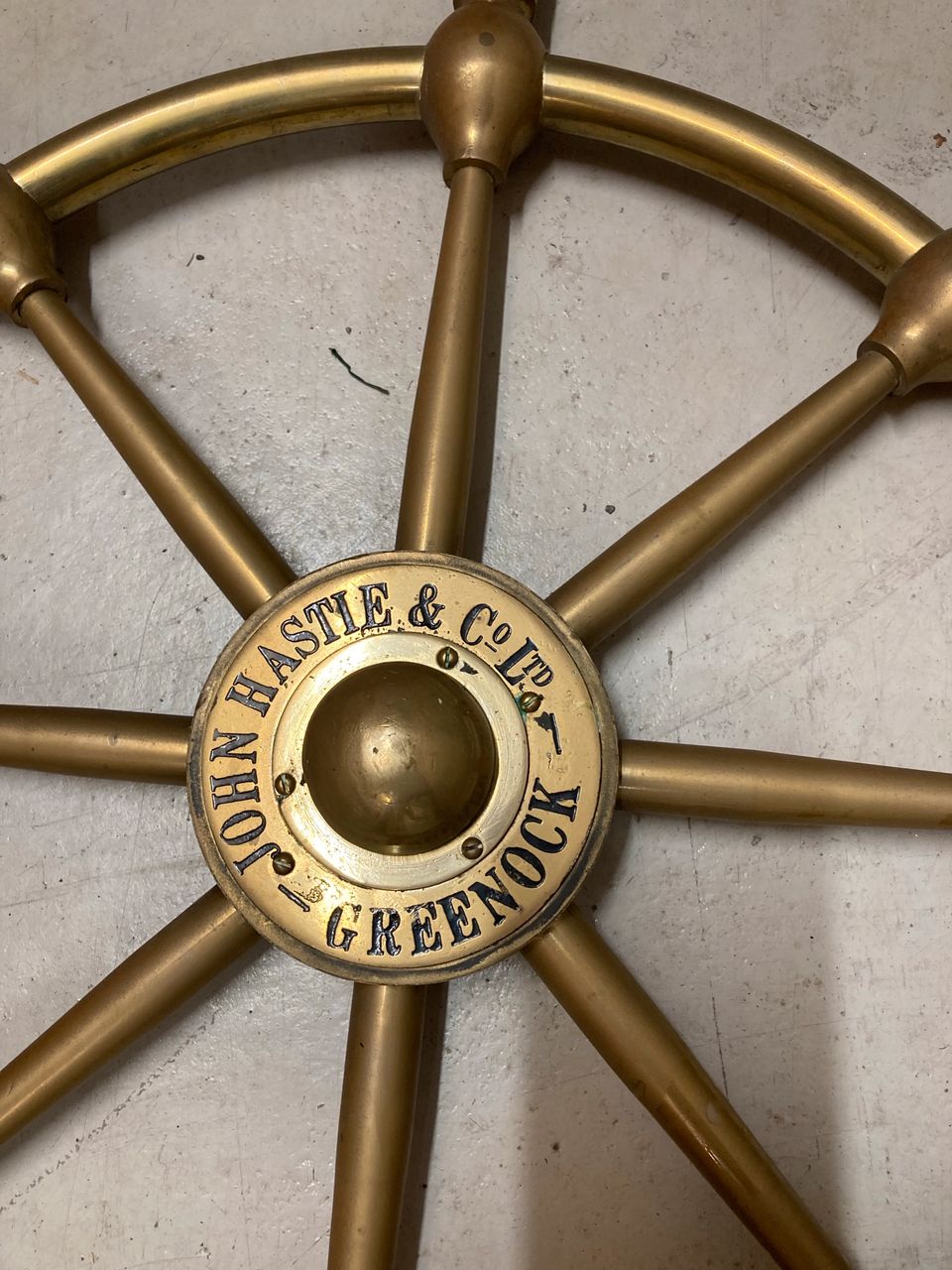 Brass Ship's Wheel “John Hastie & Co., Ltd, Greenock”, with