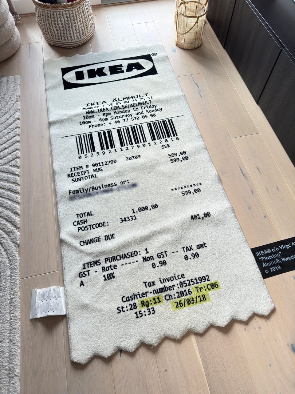 Receipt Rug Ikea Virgil Abloh For Sale Receipt Rug Ikea Virgil