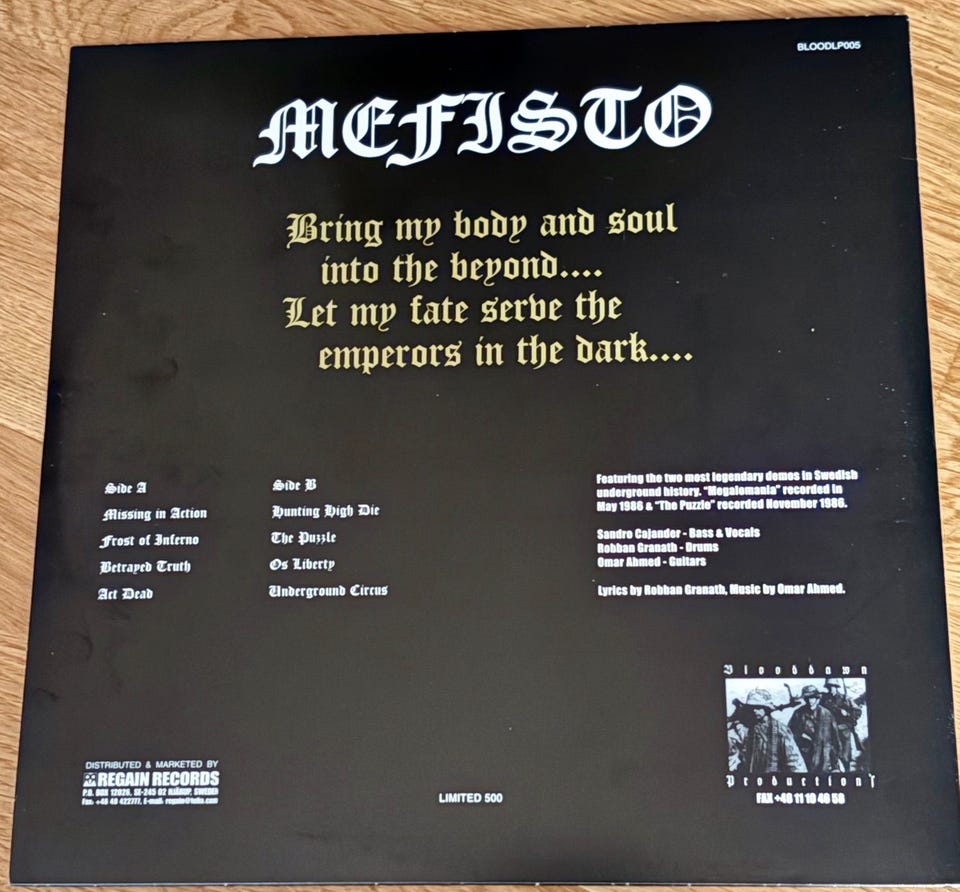 Mefisto - the Truth LP Original comp (2 demos) 1999 kult klassiker