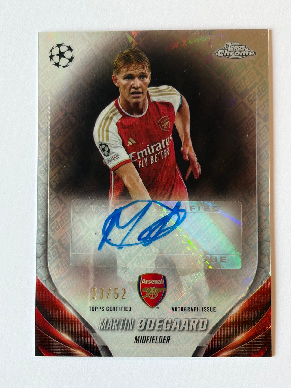 Martin Ødegaard Autografkort /52 – Topps Chrome UEFA 2023/24