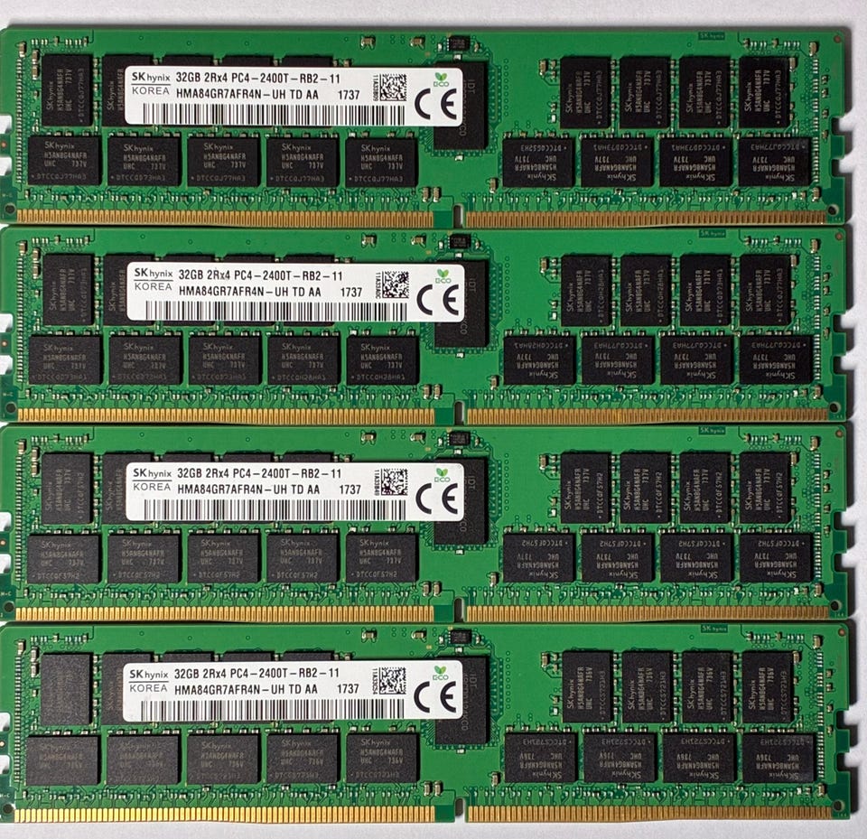 4x SK hynix 32GB PC4-2400T DDR4 ECC Registered RAM-modul | FINN-torget