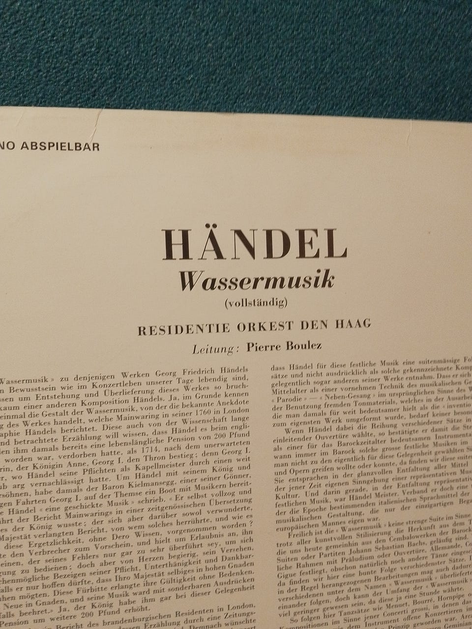 Händel Wassermusik LP – Pierre Boulez, Concert Hall | FINN-torget