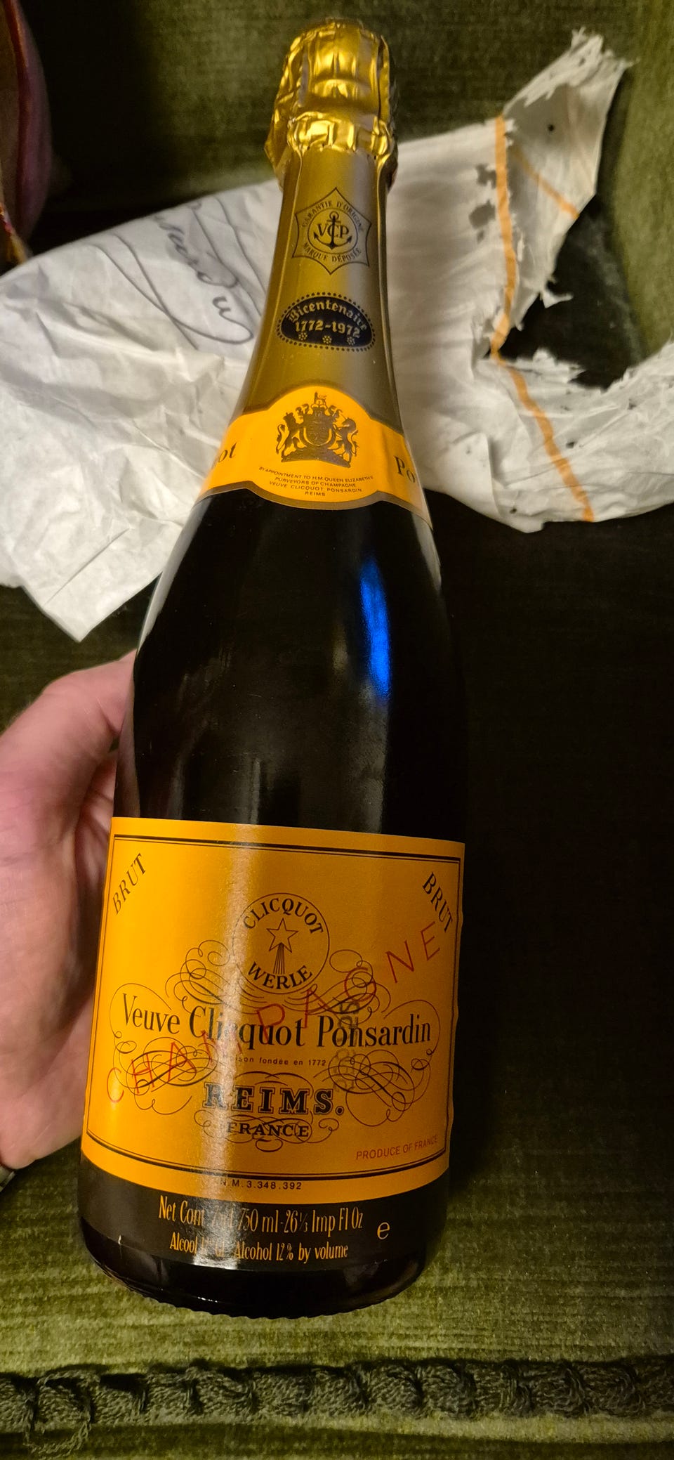 Eldre Veuve Clicquot “Gul Enke” – Bicentenaire 1772–1972