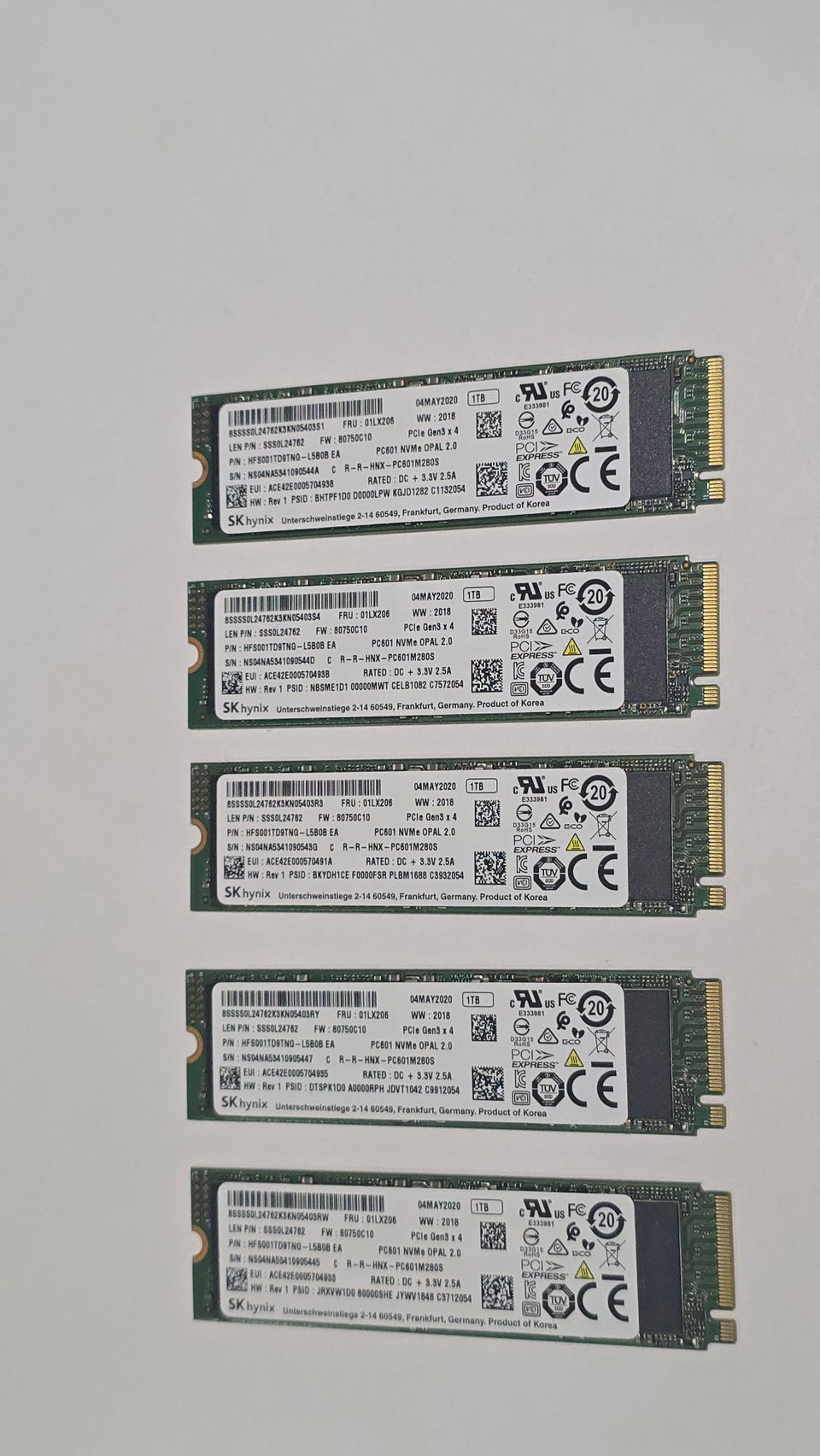 5 stk SK Hynix 1TB M.2 NVMe SSD (PCIe Gen3 x4) – Rask lagring til