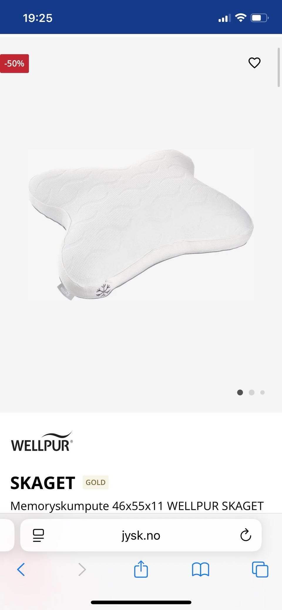 Pute Memory foam skaget fra Jysk