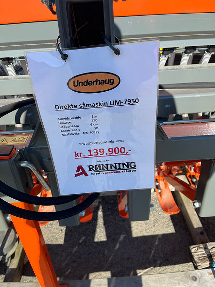 Underhaug Direktesåmaskin 3m UM7950, kr 139 900,-