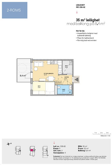 Plantegning som viser leilighet C 05-02
