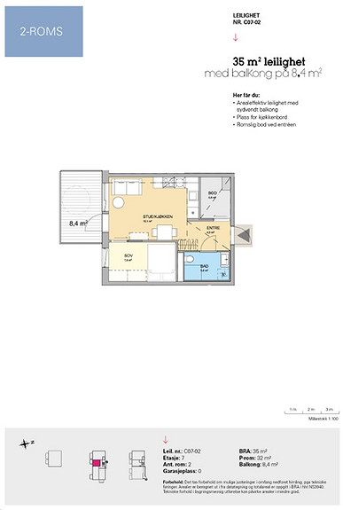 Plantegning som viser leilighet C 07-02
